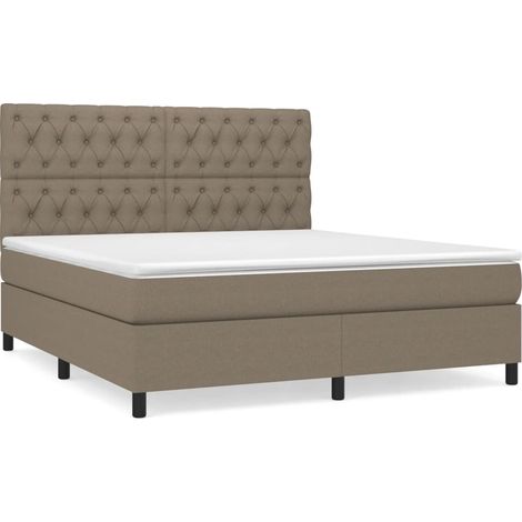 Lit à sommier tapissier avec matelas Taupe 160x200 Tissu 3 (1/5)