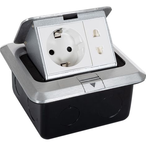 Base Múltiple Empotrable 1 Enchufe Tipo F + 1xT8 Plateado