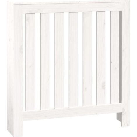 Cache-radiateur blanc, dimensions 79,5 x 19 x 84 cm, en pin massif. (1/5)