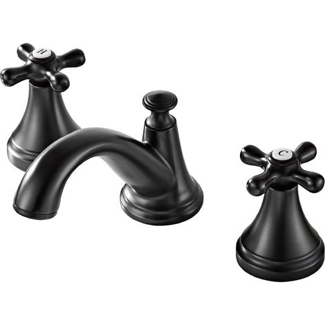 Mitigeur lavabo 3 trous pour salle de bain avec 2 poignées Noir mat (1/4)