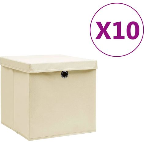 Boîtes de rangement avec couvercles 10 pcs-Coffre de rangement-Stockage Rangement 28x28x28 cm Crème 329553 (1/5)