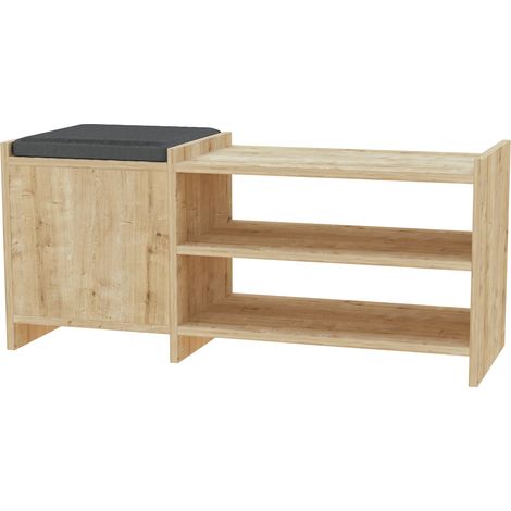 Banc à chaussures 1 porte avec coussin rembourré recouvert de tissu gris. Couleur Safir. (Hauteur 44 cm/Largeur 100 cm/Profondeur 35 cm) (1/4)