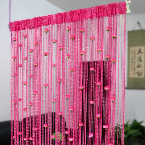 Rideau de porte à perles roses, rideau à pompons, séparateur de pièce, décoration intérieure, 1 x 2 mètres (1/4)