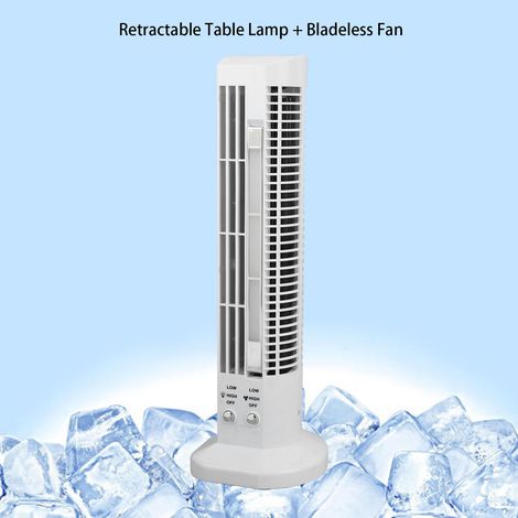 Ventilatore a torre senza pale Toivize con lampada da scrivania a LED, 2 velocità, compatto e portatile, design moderno bianco per uso interno. (1/4)