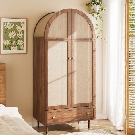 MEUBLIV Armario 79x50x175 cm madera – puertas efecto tejido y cajón, montaje requerido (1/5)