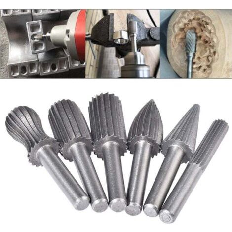 Pair Satz mit 6 doppelschneidigen Hartmetall-Rotationsfräsern, 6 mm, Hartmetallschaft, Feil-/Gravur-/Schleifaufsätze für Rotationswerkzeuge