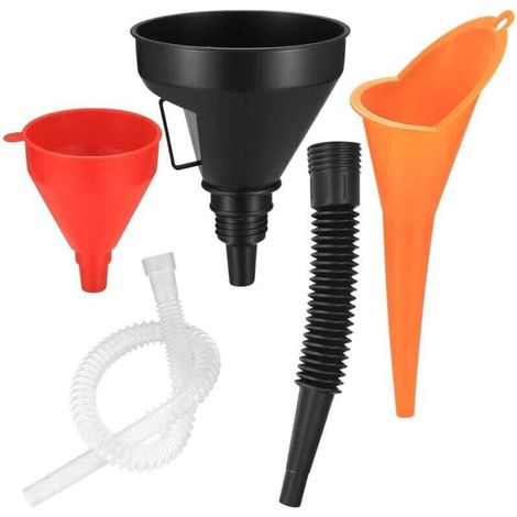 Lot de 3 entonnoirs automobiles, entonnoirs à carburant à large ouverture, entonnoirs flexibles à angle droit, avec bec amovible et filtre pour eau/essence/liquide de refroidissement (1/4)
