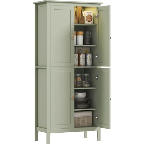 Küchen-Sideboard mit verstellbarer LED-Beleuchtung und Bewegungsmelder, hohes grünes Aufbewahrungsmöbel, 80 x 40 x 176,5 cm