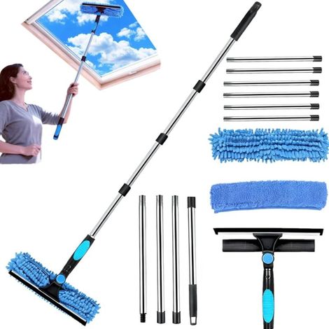 1 Kit Nettoyage 3 En 1, Tête Rotative 270°, Manche Télescopique 400cm, Pour Fenêtres Et Voitures (1/5)