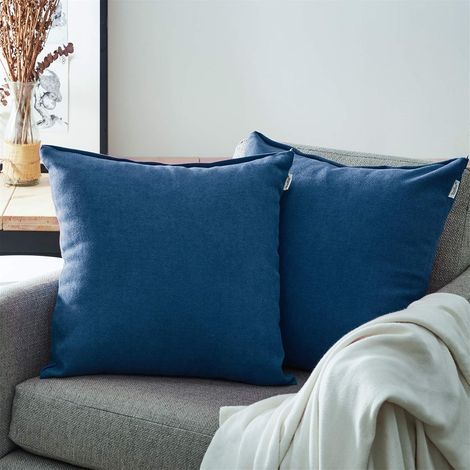 Housse Coussin 60x60 cm Taie d'oreiller Carrés Lot de 2 Bleu Marine pour Gros Coussin de Canapé Lit Décoration Salon Chambre Scandinave Uni ble Face Chenille x avec Fermeture Elair (1/5)