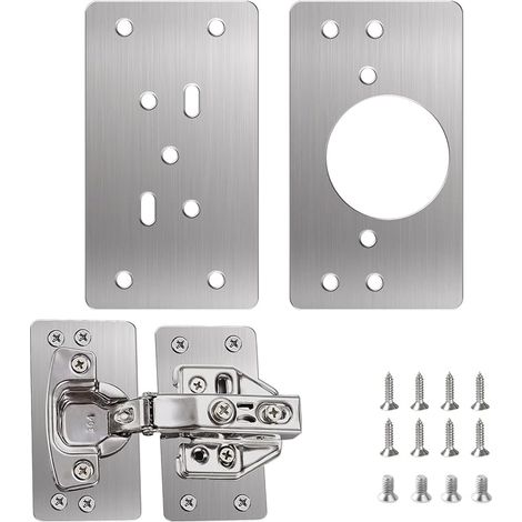 Plaque Reparation Charniere Porte, 2 Pièces Charnière Porte Placard, Réparation Charnière Meuble, Kit de Réparation Meuble en acier inoxydable avec 12 Vis (1/5)