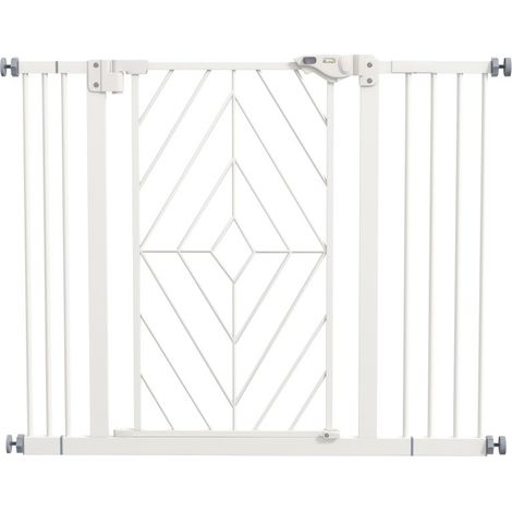 Grille escalier à serrage sans perçage avec porte à fermeture automatique et double verrouillage, facile à poser, pour espace 74-100 cm, blanc