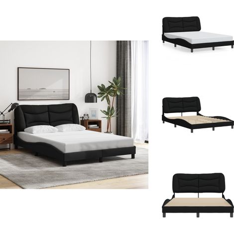 Cadre de lit sans matelas noir 140x190 cm tissu - Lit Double - Cadre De Lit - Literie - Meuble De Chambre - Design Moderne (1/5)