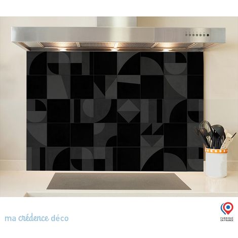 Fond de hotte : Carreaux ciment géométrie et couleurs 2 noir - Alu composite - 60 cm - 45 cm (1/5)