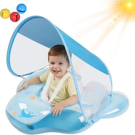 Bouée Bébé avec Pare-Soleil Amovibles UPF50+, avec Clochette, Bouee Bebe Convient aux Enfants de 6 Mois à 3 Ans. Piscine Gonflable Bébé (1/5)