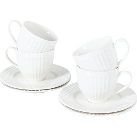 Tassen 4er Set mit Untertellern COWSLIP Porzellan Weiß