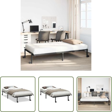 Cadre de lit pliable - Cadre de lit sans matelas pliable noir 100x200 cm acier (1/5)