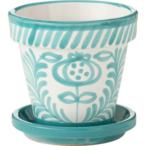 Pot Avec Soucoupe en Céramique "Granada" 21cm Bleu Aqua