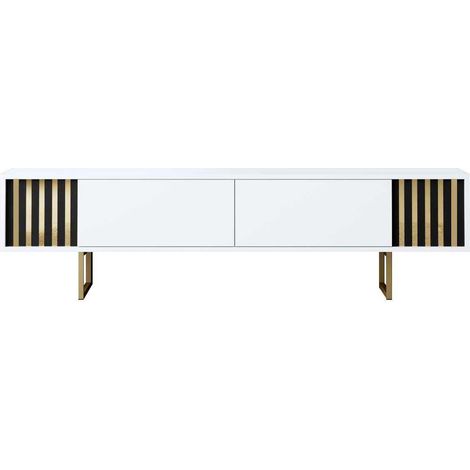 Meuble TV moderne avec pieds en métal Gold Line - Blanc (1/4)