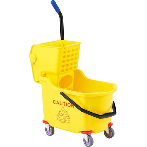 Chariot de ménage professionnel 32L/33L – Double seau rectangulaire avec essoreuse robuste sur roulettes – Parfait pour sols industriels, hôtels, écoles, entrepôts, usage commercial – Couleur : Jaune (1/5)