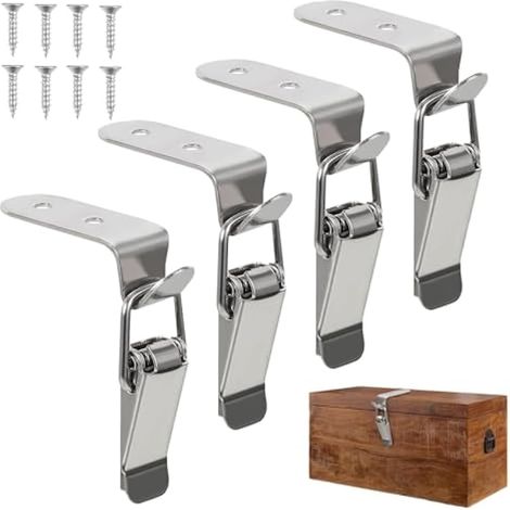 4 pièces Verrou à crochet à 90°, loquet de sécurité en acier inoxydable 304 avec vis, loquet à angle droit pour porte, fenêtre, tiroir, boîte à outils, armoire, caisse, placard