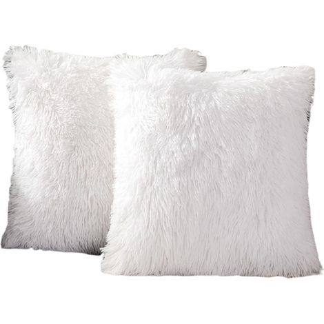 Lot de 2 housses de coussin décoratives carrées en fausse fourrure douce et moelleuse, pour fauteuil, salon, canapé ou chambre, 60 x 60 cm (24 x 24 pouces), couleur crème et blanc.