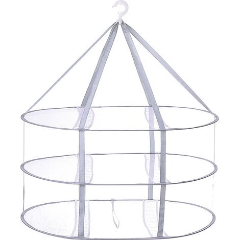 SHINING HOUSE Red de secado de malla plegable con 3 niveles para suéteres, prendas delicadas, trajes de baño, camisetas, frutos secos, superficie de secado de malla resistente al viento con tira de su (1/5)