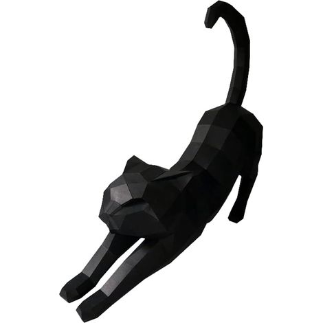 Chaton 3D Origami Noir, Décoration Murale Pliée Créative, Chat Étirable Suspendu, Art en Papier DIY pour Bureau Maison, Modèle Félin Décoratif à Monter Soi-même, Loisir Créatif (1/5)
