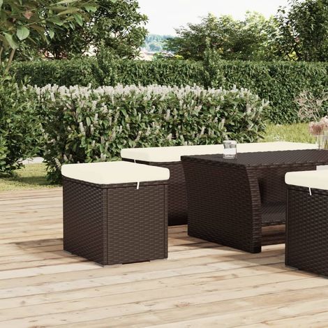Hocker mit Kissen Braun 40x30x40 cm Poly Rattan