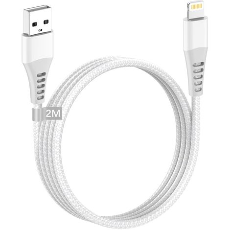 Câble iPhone 2M, [Certifiés MFi] Câble Chargeur iPhone 2M Long Câble Lightning USB Nylon Tressé Cordon iPhone Fil Chargeur iPhone Cable Chargeur Rapide pour iPhone 14/13/12/11/XS MAX/XR/X/8/7/6s/5/SE (1/5)