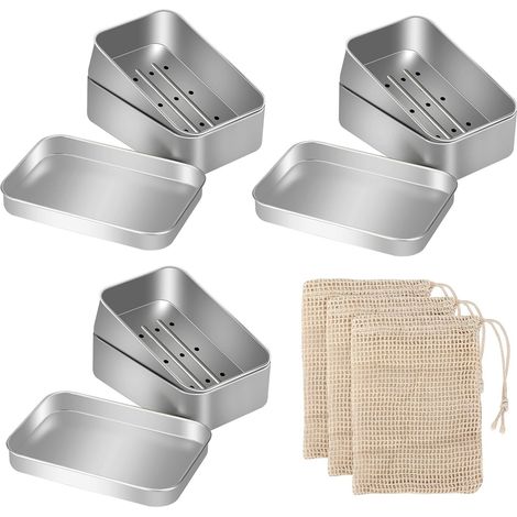 3er-Set Seifenschalen aus Aluminium – auslaufsicher – für festes Shampoo – mit Abtropffläche – für Zuhause und unterwegs (1/5)