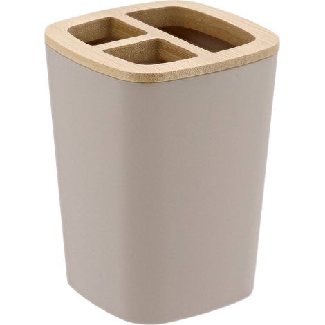 Portaspazzolino in gomma + abs e bambù - beige - Tendance