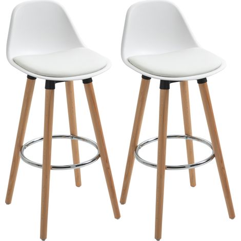 Set aus 2 Barhockern im skandinavischen Design, Beine mit Fußstütze, 43 x 43 x 91 cm, Naturholz und Weiß