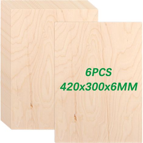 Lot de 6 plaques de contreplaqué A3 de 6 mm - 420 x 300 mm - En contreplaqué de bouleau - Découpe fine - Pour travaux manuels, travail du bois, travail laser, pyrogravure, modélisme, cadeaux (1/5)