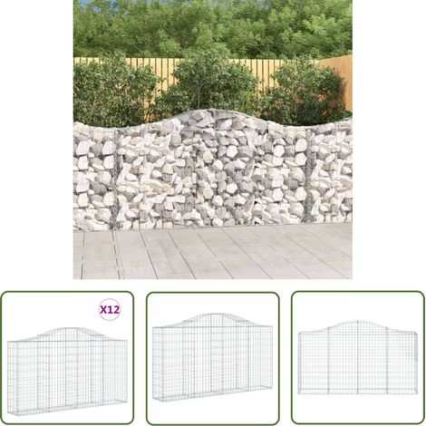 The Living Store Paniers à gabions arqués 12 pcs 200x30x100/120 cm Fer galvanisé - Panier À Gabions - Mur De Gabion - Clôture Végétale - Décoration Jardin - Barrière Jardin (1/5)