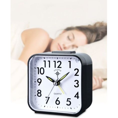 Petit réveil analogique à piles silencieux, sans tic-tac activable à la demande et doté d'une fonction snooze (noir). (1/5)