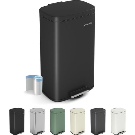 Pedal Kitchen Bin with Soft Close Lid, Step-On Trash Can with Inner Bucket 30L BLACK