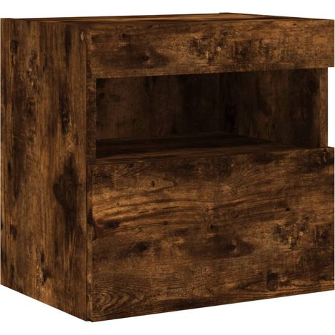 Mueble TV multimedia estante para televisión buffet para televisión comedor salón dormitorio suspendido con luces LED roble ahumado 40 x 30 x 40 cm marrón 020027980 (1/5)