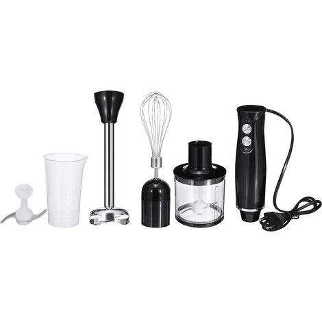 Mixeur Plongeant - 500 W - 2 Vitesses Réglables - Pour Soupes Purées Sauces - 4-en-1 Avec Fouet Hachoir Et Verre Doseur - 1 Pièce