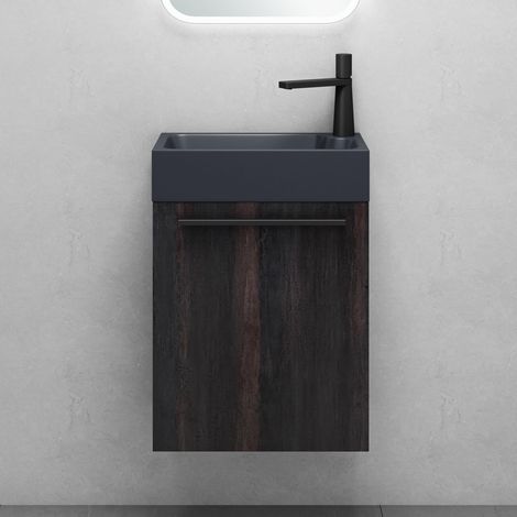 Mai & Mai Mobile Bagno Sospeso46x26x63cm in Nero Grigio, Set Mobile da Bagno Include Lavabo da Minerale fuso in Antracite opaco, Seria Pisa02 (1/5)