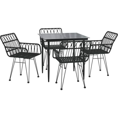 Mueble comedor de jardín 5 piezas mimbre resina negro 020014792