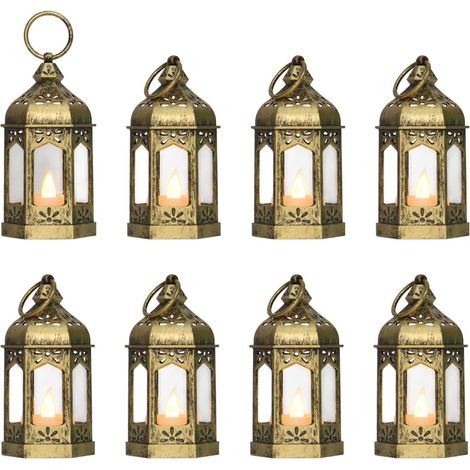 Lot de 6 mini-lanternes blanches pour mariages, Noël et Halloween. Éclairage d'ambiance pour tables. Style vintage. Noir et or. (1/5)