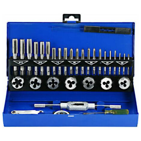 Tigrezy Coffret tarauds et filières 32 PCS HSS Jeu de tarauds et matrices Clés métriques coupées M3-M12 Outil de filetage à la main Taraud en carbure de tungstène Matrice de filetage à vis Outil de fa (1/4)