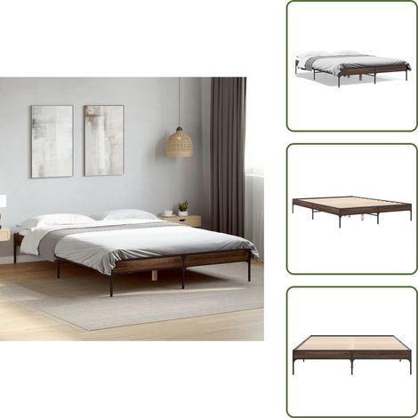 Bettgestell Braun Eichen-Optik 140x200 cm Holzwerkstoff Metall - Holzbettwäsche - Doppelbett - Lattenrost - Boxspringbett - Eiche Möbel (1/5)