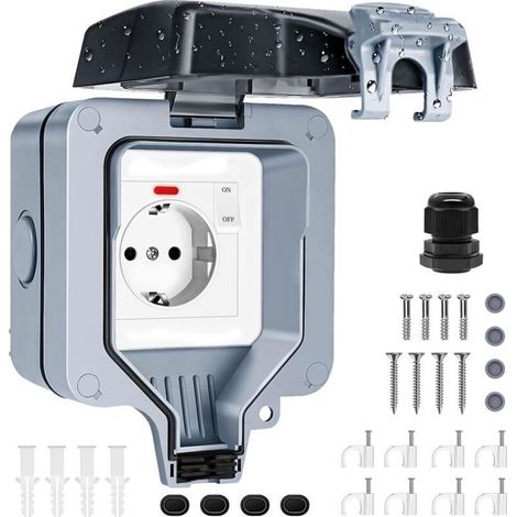 Prise Exterieure Etanche IP66 Prise Electrique Murale de Courant et Volet de Protection Prise Etanche Exterieur de Jardin, Prise Murale Anti-Poussière et Coupe-Vent avec Interrupteur, Voyant Lumineux (1/5)