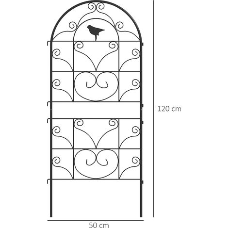 Ensemble de 2 treillis métalliques antirouille, motif oiseau, pour plantes grimpantes, 50 x 120 cm, espalier pour plantes d'intérieur, treillis pour tomates, fleurs, plantes grimpantes, noir (1/5)