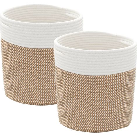 Paniers de rangement 2 pcs marron et blanc Ø28x28 cm coton