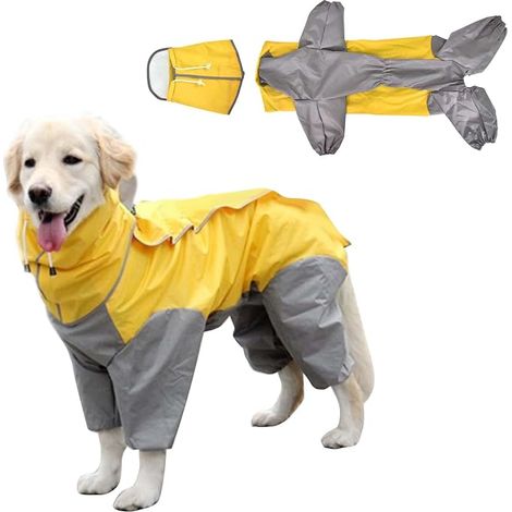 Manteaux Imperméables Chiens Capuche,Veste de Pluie Animaux Compagnie, Manteau Pluie Chien Respirante Réglable Grand Moyen Chiens (Jaune-28) (1/5)