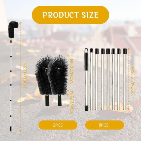 3,1 M Brosse Nettoyage GouttièRe, Perche De Nettoyage Telescopique Brosse Telescopique Toiture avec Manche Extensible Balai
