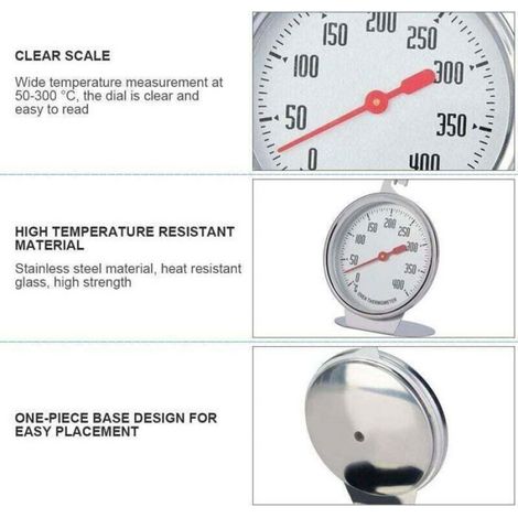 Thermomètre de four, indicateur de température, lecture instantanée, sonde en acier inoxydable, type à cadran, grand cadran, (1/4)